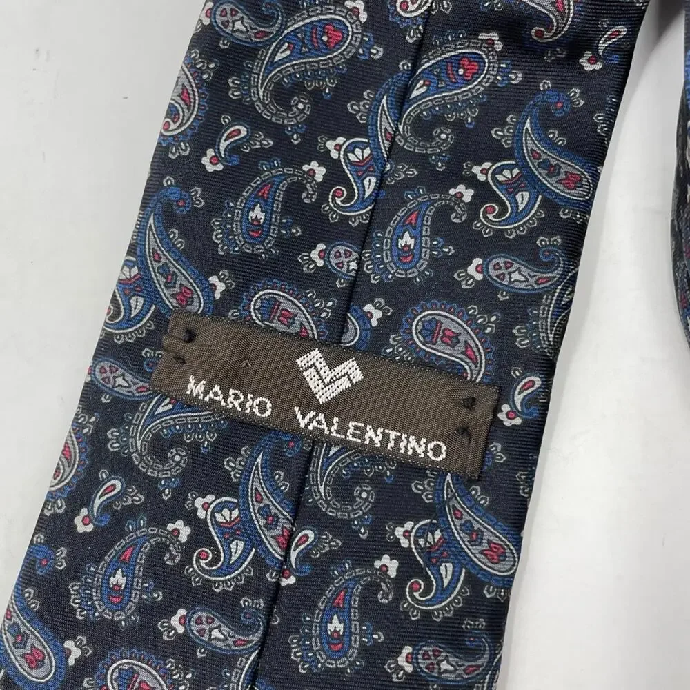 Mario Valentino black paisley silk tie business casual work office wedding